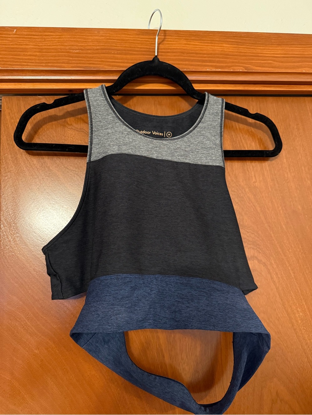 Outdoor Voices Black, Gray & Navy Colorblock Cropped Tank